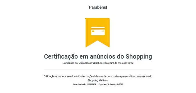 Certificação Google Ads em anúncios Shopping