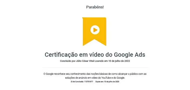 Certificação Google Ads em campanhas de vídeo