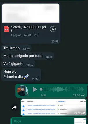Mensagem de cliente elogiando os serviços da VL Mídias Digitais